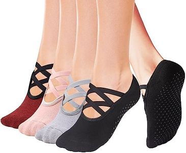 Cooque Yoga Socks Non Skid with Grips Barre Pilates Socks for Women Girls by, Pink,grey,black,wine Red-01, One Size