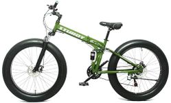 MIOOX Fat tyre Folding Cycles Bicycle Dual Suspension Fat Mountain Bike with 26X4 INCH Wheels and with 21 Speed Gears 26 T Fat Tyre Cycle (21 Gear) for Unisex Adults (Green) 18" inch