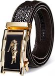 Barry.Wang Mens Formal Belt Fashion Buckle Genuine Leather Ratchet Automatic Belt Luxury Gift, Brown Crocodile Gold