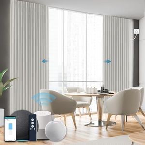 WEFFORT Motorized Curtains Compatible with Homekit,Alexa,Google Home,Custom Size (90% Blackout Cream)