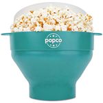 The Original Popco Silicone Microwave Popcorn Popper with Handles, Silicone Popcorn Maker, Collapsible Bowl, Dishwasher Safe - 15 Colors Available (AQUA)