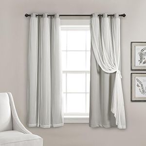 Lush Decor Sheer Grommet Curtains Panel with Insulated Blackout Lining, Room Darkening Window Curtain Set (Pair), 38" W x 63" L, Light Gray