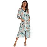 Verve Jelly Women Zipper Front House Coat Half Sleeves Robe Zip up Bathrobes Floral Print Nightgown with Pockets Green L