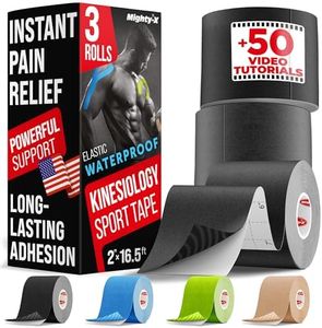 Waterproof Kinesiology Tape - [3 Rolls] - Kinetic Tape - Joints Support & Muscle Pain Relief - 16.4 ft Uncut Knee Tape + 50 Videos - Muscle Tape - Easy to Apply Shoulder Tape