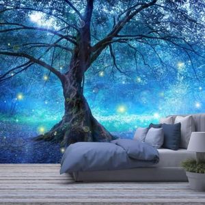 Blue Forest Wallpaper Fantasy Tree Wall Mural Wallpaper for Bedroom Living Room Dining Room Kids Room Bathroom Background Wall Decoration(Not Peel and Stick)