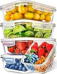 [5-Pack] Food Prep & Storage Glass Containers with Lids - Airtight Glass Meal Prep Containers Reusable (1060 Millilitres - 1 Compartment)