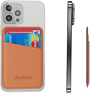 doeboe Leather Phone Card Holder for Back of Phone, Credit Card Case Stick on Cell Phone, Strongly Adhesive Phone Wallet Sleeve, Compatible with iPhone, Samsung, Android, All Smartphones (Orange)