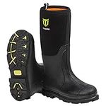 TIDEWE Rubber Work Boot for Men with Steel Shank, Waterproof Anti Slip Hunting Boot, Warm 6mm Neoprene Hunting Mud Boot, Durable Black Rubber Boot for Farming, Gardening, Fishing, Size 12