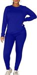 Kaximil Women's Workout Tracksuit 2 Piece Outfits Long Sleeve Top Legging Jogger Pants Set, Large, Royal Blue