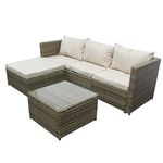 COZYBRITE Garden Corner Sofa Rattan Furniture Set 4 Seater Patio Outdoor Lounge Settee with Glass Coffee Table & Cover All-weather SFS066 (Mix Brown Rattan+Brown Cushion)