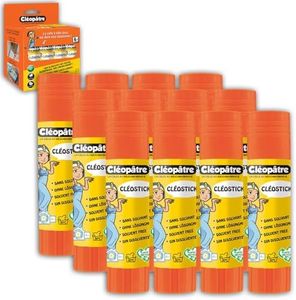 CLEOPATRE - Cléo'Stick – Boîte de 12 Bâtons de Colle, Plastique Recyclé – Sans Solvant – Tubes de Colle 8g – Idéal pour École, Bureau, Fournitures Scolaires