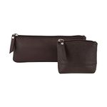 TEE ESS Genuine Pure Leather Combo of Utility Pouch and Pencil Case | Medicine, Handbag, Coins, Makeup Brushes (Brown - Unisex)