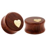 KUBOOZ Nature Red Sandalwood Wooden Ear Plugs Concise Style Heart Design Ear Pierced 22mm