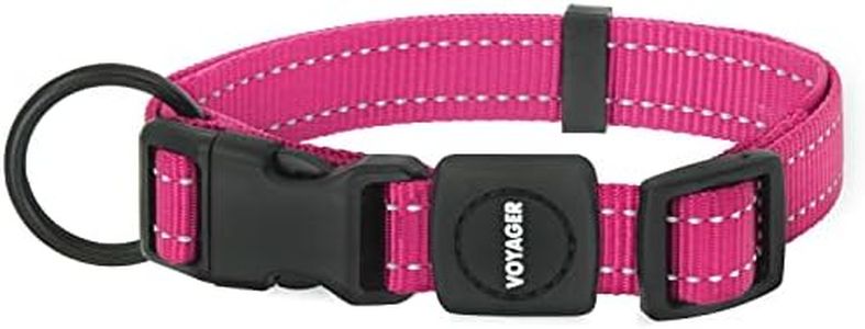 Best Pet Supplies Reflective Dog Collar with Adjustable Length, Heavy-Duty Buckle, and Strong Leash D-Ring, Walking Accessory for Small, Medium, and Large Breeds - Fuchsia, 5/8" (CL-FSW-S)