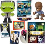 Wolf Monsters Classic Universal Horror Nightmare Character Wolfman Figure Bundled with Golden Monsters Dracula Creature Frankenstein Book + Trading Cards + Pop! Pin! + Creepy Blind Bag 5 Items