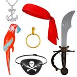 FRIUSATE 6Pcs Pirate Costume Accessories Kids Set, Kids Pirate Captain Costume,Includes Pirate Eye Patches Pirate Bandana Pirate Earrings Necklace for Kids Cosplay