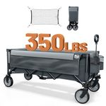 TIMBER RIDGE 51.2'' Extended Collapsible Wagon Cart with Cargo Net, 350LBS Heavy Duty Foldable Utility Wagon with Adjustable Handle, 250L Capacity Portable Cart for Camping Sports Shopping, Grey