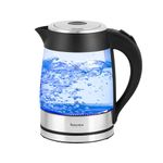 Innoteck Kitchen Pro Glass Kettle 1.8L - 3000W For Fast Boiling Water - Blue LED Illumination - Black Handle and Push Button to Open the Lid - Perfect Pour Spout - 360 Degree Rotational Base