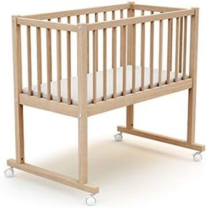 AT4 - Berceau 40x80 ESSENTIEL Hêtre Brut| 86 x 58,5 x 80 cm | Matelas inclus 40x80x5cm | 4 roues multidirectionnelles | Facile à déplacer