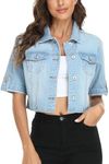 MISS MOLY Cropped Denim Jackets Women Summer Short Sleeve Jean Jackets Blue S