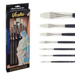 Creative Mark Vesta Synthetic Bristle Artist Paint Brushes for Acrylic Painting - Long Handle Acrylic Paint Brush Set of 7 Mimics Chungking Bristles for Oils and Alkyds - Filbert Sizes 0,1,2,4,6,8,12