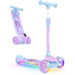 BELEEV A9 Scooter for Kids with Light-Up Deck & Wheels, 3 Wheel Folding Scooter for Toddlers Girls Boys Ages 3-12, 4 Adjustable Height, Extra Wide Deck, Lightweight Kick Scooter for Children