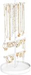 JUPELI Jewellery Stand Organiser, 3-Tier Adjustable Height Metal Tree Jewellery Necklace Display Stand Earrings Holder with Tray for Home, Storage for Necklaces Rings Earrings (white)