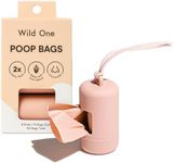 Wild One Dog Poop Bag Holder and Dispenser with Leash Attachment, Leak Proof, Easy Twist Top for Refills, Includes 1 Box Poop Bags, Blush