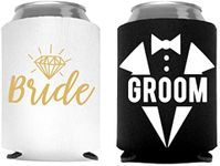 Bride and Groom Gifts Can Coolers, Set of 2, 1 White and 1 Black Beer Can Coolies, Cute Wedding Gifts, Novelty Can Cooler, Perfect Engagement or Gift, Bridal Shower Gift