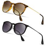 SUNGAIT 2 Pairs Vintage Round Sunglasses for Women Classic Retro Designer Style Ladies Sunglasses