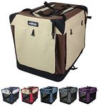 EliteField 4-Door Folding Soft Dog Crate with Curtains, Carrying Bag and Fleece Bed (2 Year Warranty), Indoor & Outdoor Pet Home (20" L x 14" W x 14" H, Brown+Beige)