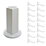 Azar Displays 700220-WHT-2W16 Four-Sided 4”W x 12” Revolving Pegboard Tower Kit Counter Display with 16-Pack of 2 inch Locking Hooks, White