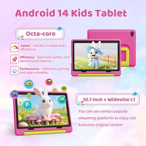 Laptok 10" Kids Tablet, Android 14 – 14GB+64GB, 1TB Expandable, Pink Case