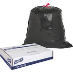 Genuine Joe GJO01230 Expandable Drawstring Trash Can Liner, 30 gallon Capacity, 32" Width x 30" Height x 1.05 mil Thickness, Black (Box of 42)