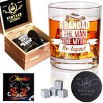 Tecanne Grandad Birthday Gifts, Best Gift Ideas for Grandad Birthday, Chrismas, Thanksgiving Day- Whiskey Glass Set with Wood Box & Whiskey Stones & Coaster