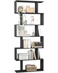 Yusong Bookshelf, Geometric Bookcase S Shaped Book Shelves Unit for Living Room, 6 Tier Tall Decorative Display Shelf for Bedroom, Study Room, Black