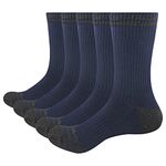 YUEDGE Men's Cotton Moisture Wicking Work Boot Athletic Casual Cushion Crew Socks Men 5 Pack(Dark Blue, US Size 6-9)