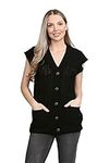 LUXE DIVA Womens Sleeveless Cable Knitted Grandad Cardigan Ladies 5 Button Casual Winter Sweater Waistcoat Top Black