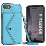 Punnkcase for iPhone 6 Wallet Phone Case [Sparkle Series] Stylish PU Leather Crossbody Design W/Purse, Kickstand and Shoulder Strap | Glamarous Protection for iPhone 6s (4.7") [Blue]