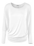 Lock and Love Women' s Flowy and Comfort Draped Long Sleeve Batwing Dolman top S-3XL Plus Size, Wt826_white, 3XL