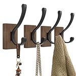 susswiff Wood Hooks for Hanging Coats - 4 Pack Coat Hooks Wall Mounted, Wooden Wall Hooks for Hanging Hats, Keys, Towels, Robe, Purse