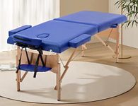 2 Section Foldable Massage Table, Height Adjustable Portable Massage Table Lash Bed Massage Bed with Carrying Bag Face Cradle Armrest & Hand Pallet, Lightweight Wooden Frame Massage Tables, BLUE