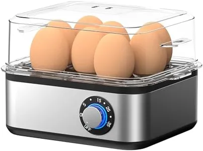 TIUIT Electric Egg Cooker for Hard Boiled Eggs Adjustable Timer Egg Boiler Machine Rapid Egg Steamer 8 Eggs Capacity Stainless Steel Egg Maker Egg Poacher with Auto Shut-Off