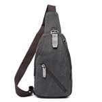 Hebetag Canvas Sling Crossbody Bag Daypack for Men Women Outdoor Travel Casual Shoulder Chest Backpack Bags Day Pack Hunting Hiking Camping Black Gray