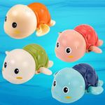 PLUSPOINT Bath Toys, 4 Pack Cute Swimming Turtle Bath Toys for Toddlers 1-3, Floating Wind Up Toys for 1 Year Old Boy Girl, New Born Baby Bathtub Water Toys, Preschool Toddler Pool Toys (4 Trutle)