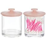 mDesign Small Modern Apothecary Storage Organizer Canister Jars - Acrylic Containers for Bathroom, Organization Holder for Vanity, Counter, Makeup Table, Lumiere Collection, 2 Pack, Clear/Light Pink