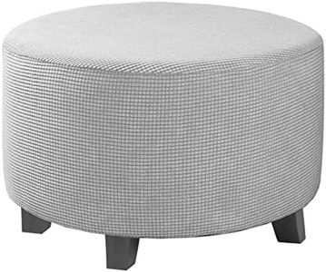 Round Ottoman Covers, Stretch Ottoman Footstool Slipcover, Spandex Jacquard Fabric Round Protect Anti-Slip Slipcover,Light Gray,X-Large