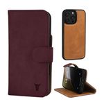 TORRO Nubuck Leather Case Compatible with iPhone 16 Pro Max – Bumper Case with Magnetically Detachable Wallet With Stand (Compatible with Official MagSafe Chargers) - Nubuck Maroon