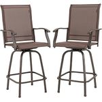 COSTWAY Set of 2 Swivel Garden Bar Stools, Patio Bistro Counter Height Chair with High Back & Curved Armrests, Steel Frame All-Weather Outdoor Dining Chairs for Balcony, Pub, Backyard and Poolside