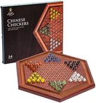 Yellow Mountain Imports Wooden Chinese Checkers Halma Board Game Set - 34.5 Centimeters - with 60 Colored Petal-Style Glass Marbles (16-Millimeter) - Classic Strategy Game